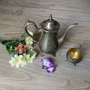 ✨VTG Antique Style Vintage Teapot Silver Plated England Tableware & tea cup 🍵
